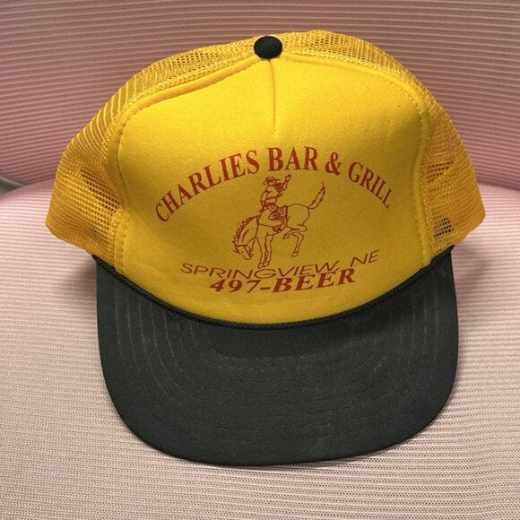 Vintage Nissan Trucker Hat Charlie’s Bar & Grill 497-BEER Springview NE Foam Adj - Picture 1 of 12